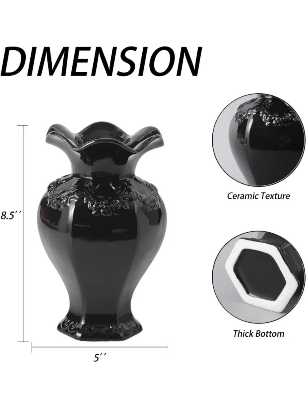 Modern Black Ceramic Vase - Boho Minimalist Decor for Living Room, Office